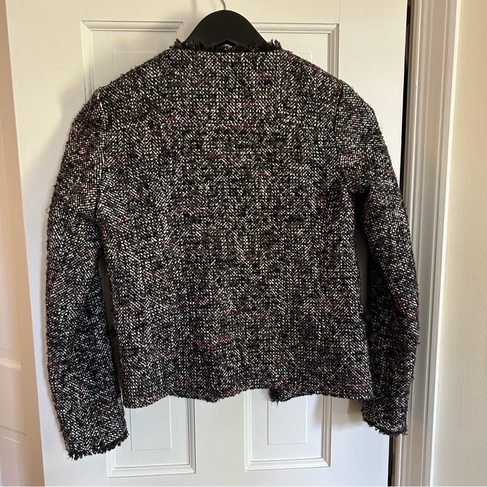 Massimo Dutti Cropped Boucle Tweed Blazer Black White Purple Size 2 - Picture 12 of 15